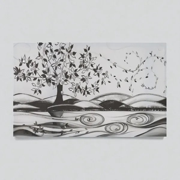 Quadro in tela 50x100 cm tema Albero Della Vita con particolari a rilievo