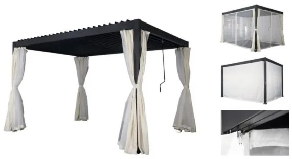 Pergola in alluminio 3x3 mt con tende zanzariere e lamelle orientabili antracite