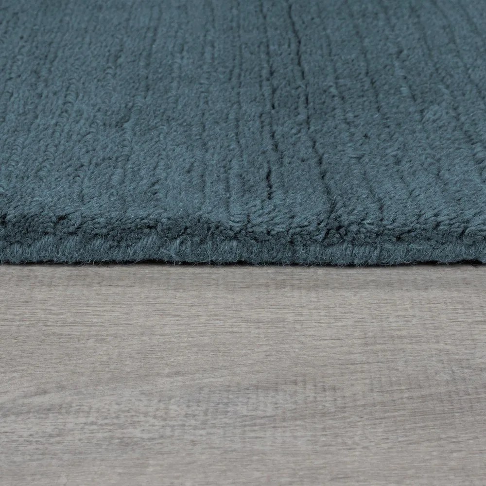 Tappeto blu in lana tessuto a mano 160x230 cm Textured Wool Border – Flair Rugs