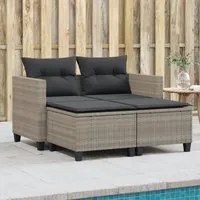 Divano da Giardino 2Posti con Sgabelli Grigio Chiaro Polyrattan 365796