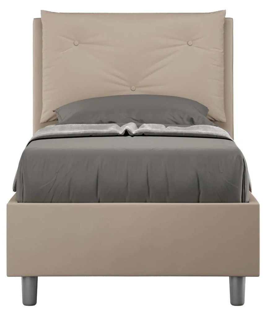 Letto singolo 80x200 imbottito similpelle, rete o contenitore, Made in Italy, Tortora / Contenitore