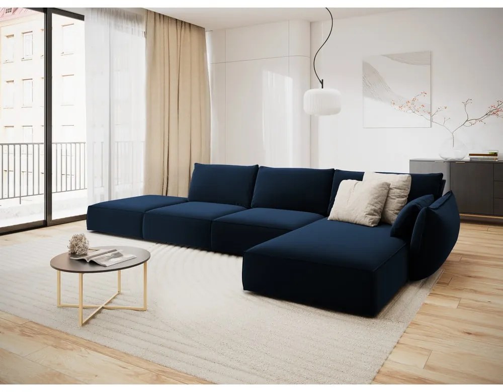 Divano angolare blu scuro (con penisola a destra/con chaise lounge) con rivestimento in velluto Vanda – Mazzini Sofas