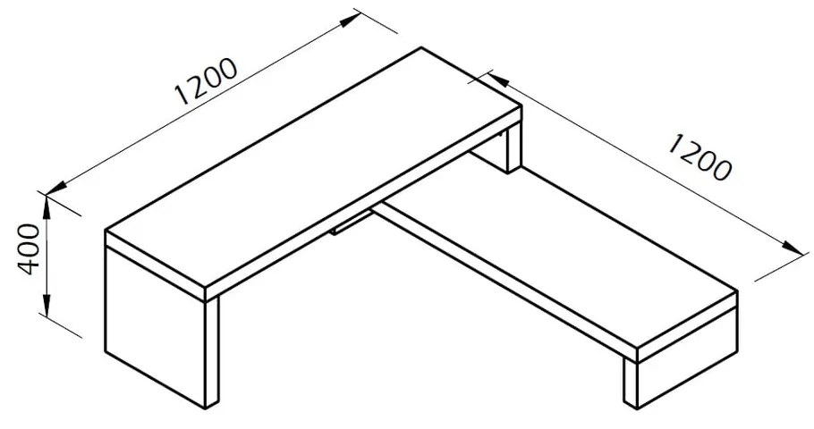 Tavolo TV doppio nero con decoro in cemento , 125 x 40 cm Cliff - TemaHome