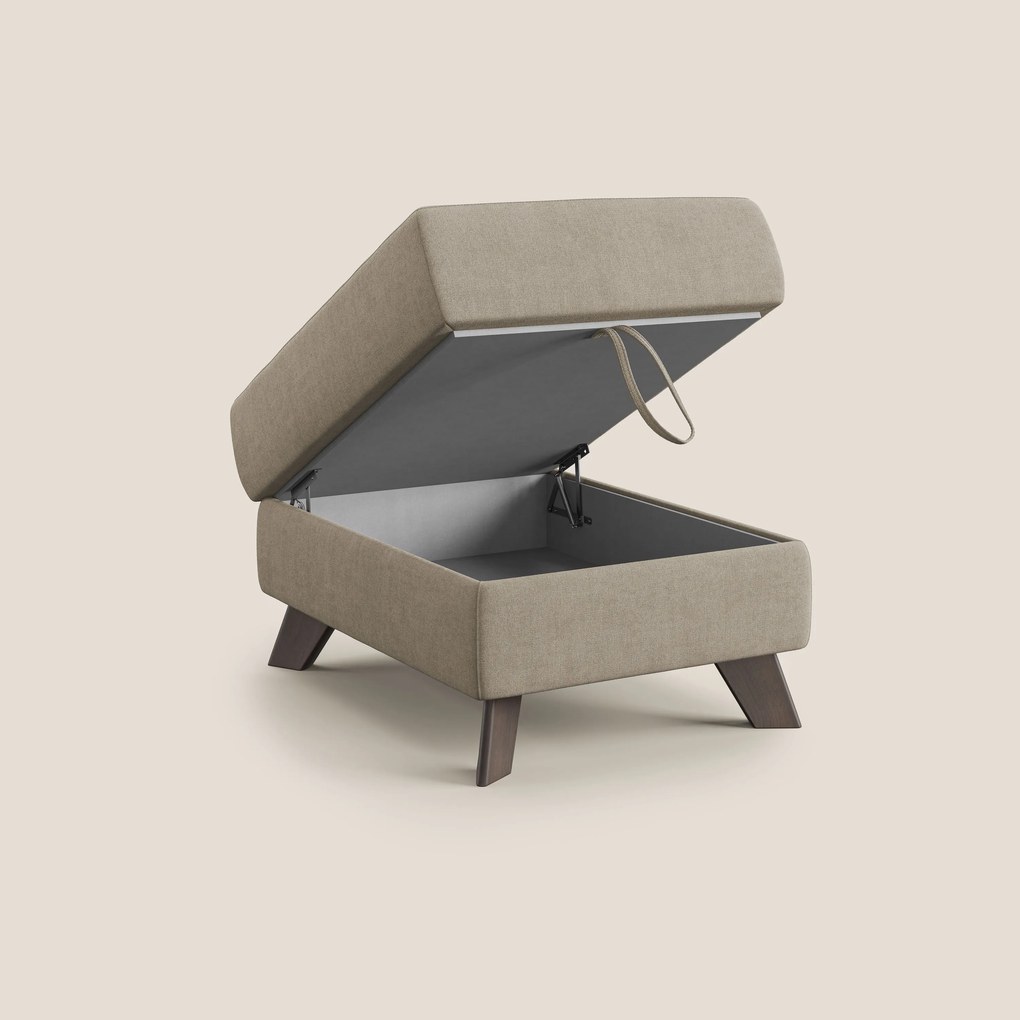 Moon Pouf contenitore e piedini alti in tessuto morbido impermeabile T02 beige