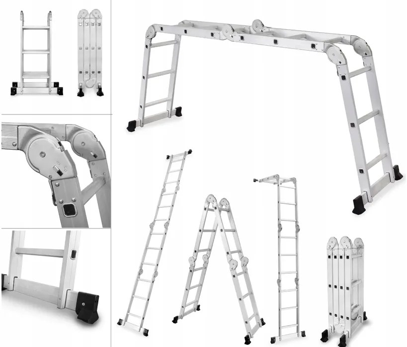 Scala multifunzionale in alluminio 4 x 3 gradini - 125 kg