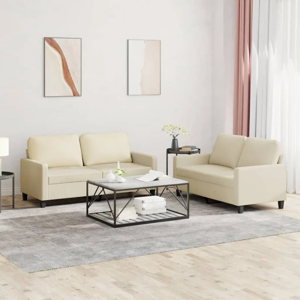 Set Di Divani 2 Pz Con Cuscini Crema İn Similpelle /