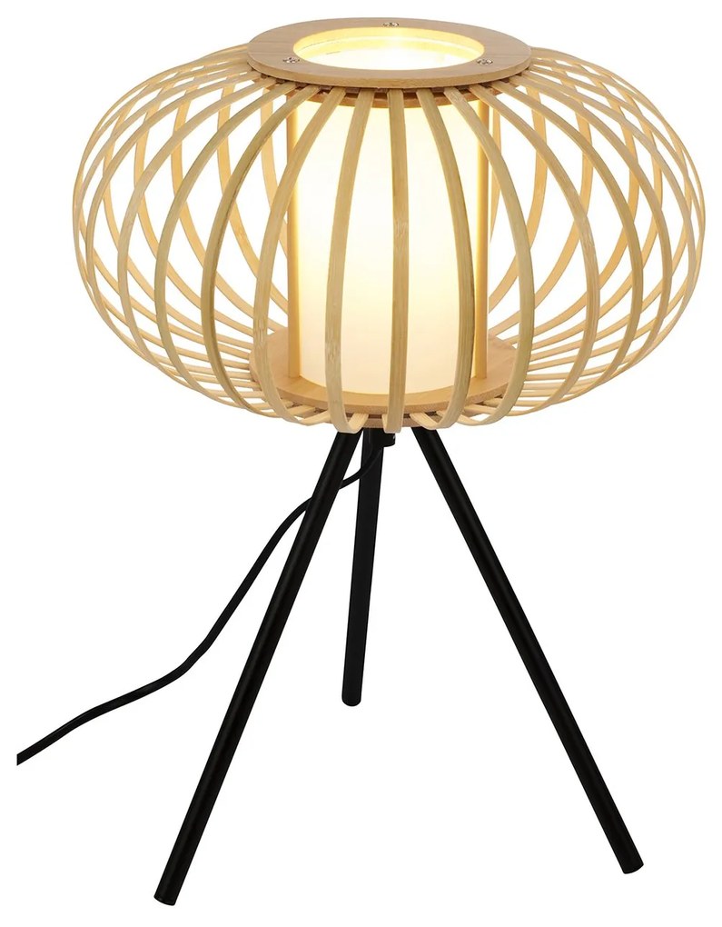 Lampada Da Tavolo Nordico Bambo Metallo Nero 1 Luce E27