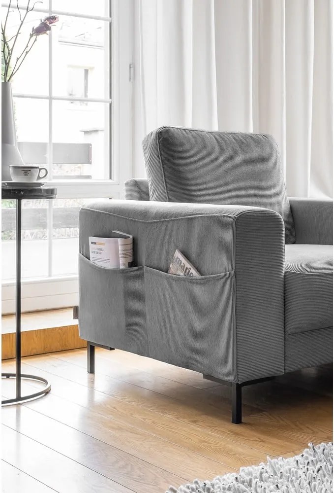 Poltrona in velluto a coste grigio Lofty Lilly - Miuform