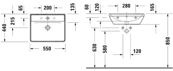 Duravit 2366550060 - Lavabo sospeso D-NEO 55x44 cm ceramica/bianco lucido