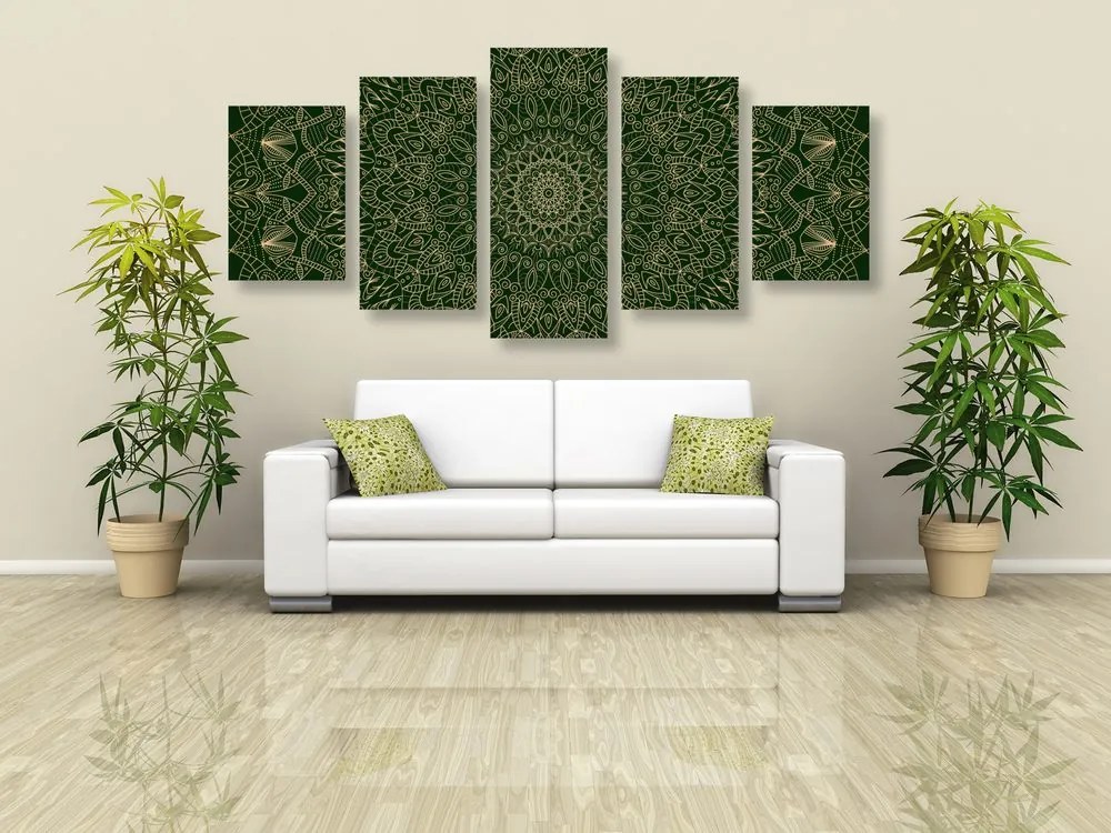 Quadri 5 pezzi – Mandala decorativa dettagliata in verde