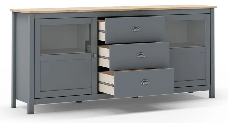 Cassettiera verde polveroso in pino massiccio 180x80x40 cm Misti – Marckeric