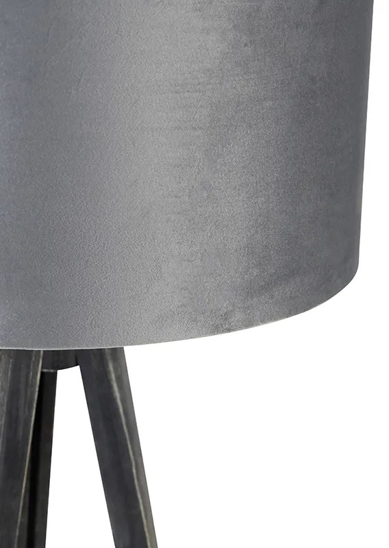 Lampada da terra a treppiede nera con paralume grigio 50 cm - Tripod Classic