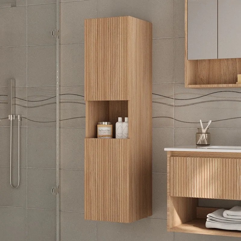 Kamalu - Composizione bagno cannettata 80 cm rovere chiaro | LAC-IRIDE-80