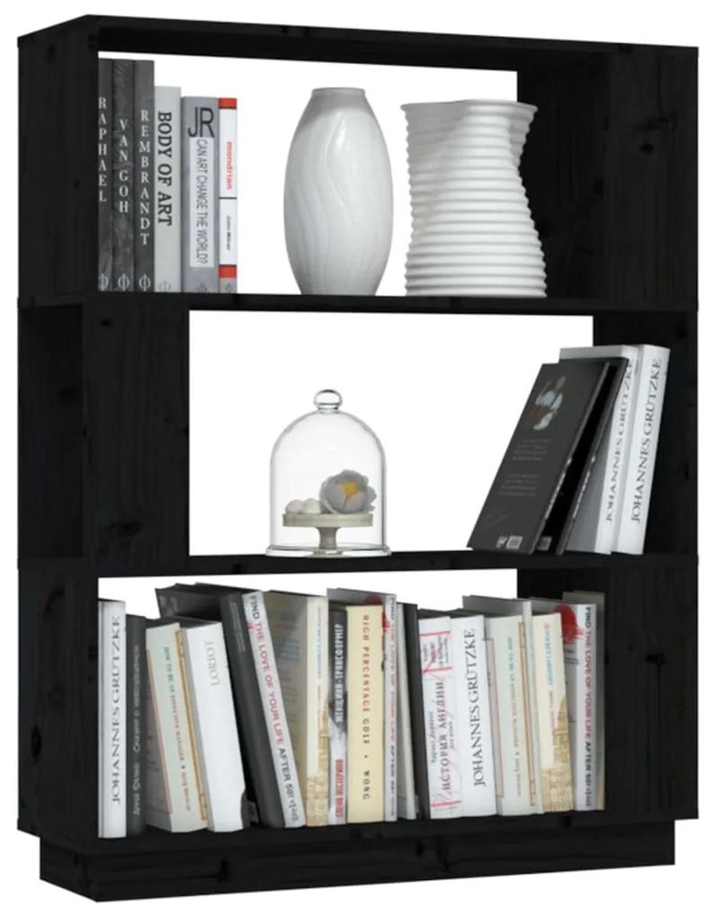 Libreria/divisorio nero 80x25x101 cm in legno massello di pino