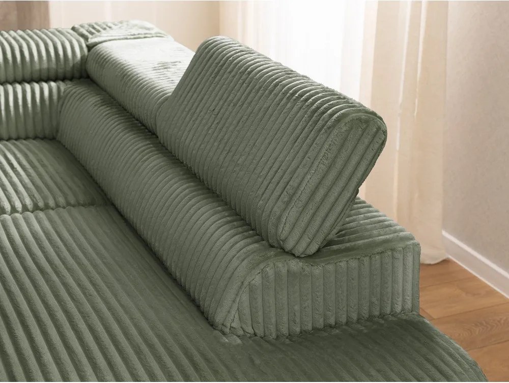 Divano angolare verde (con penisola a destra/a L) con rivestimento in velluto a coste Marbeya – Ropez