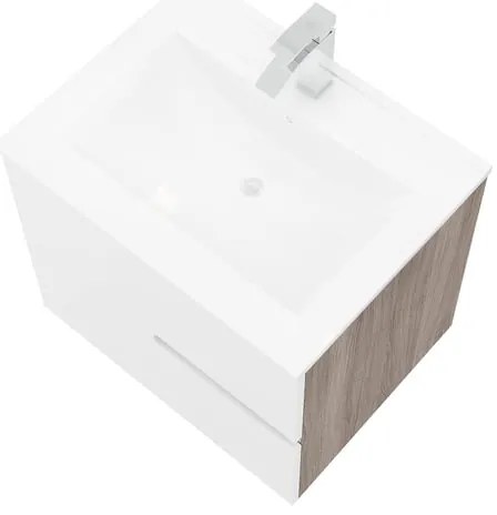 Mobile bagno sospeso con lavabo e illuminazione L 60 x H 53 x P 46.5 cm frontale bianco/laterali rovere fumo 2 cassetti per vasca centrale Eva