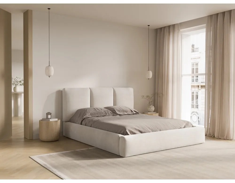 Letto matrimoniale imbottito beige con contenitore con griglia 160x200 cm Brody - Mazzini Beds
