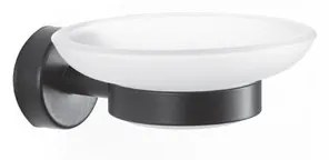 Kamalu - Portasapone in acciaio inox nero opaco e vetro installazione a muro | Monde-N