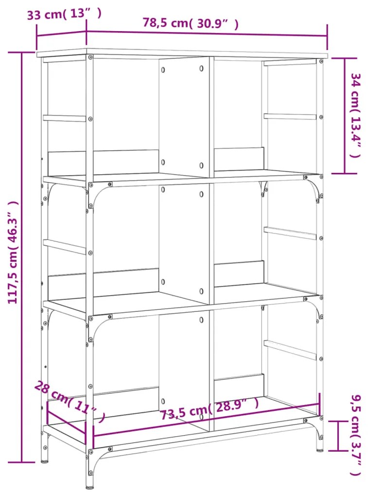 Libreria Nera 78,5x33x117,5 cm in Legno Multistrato