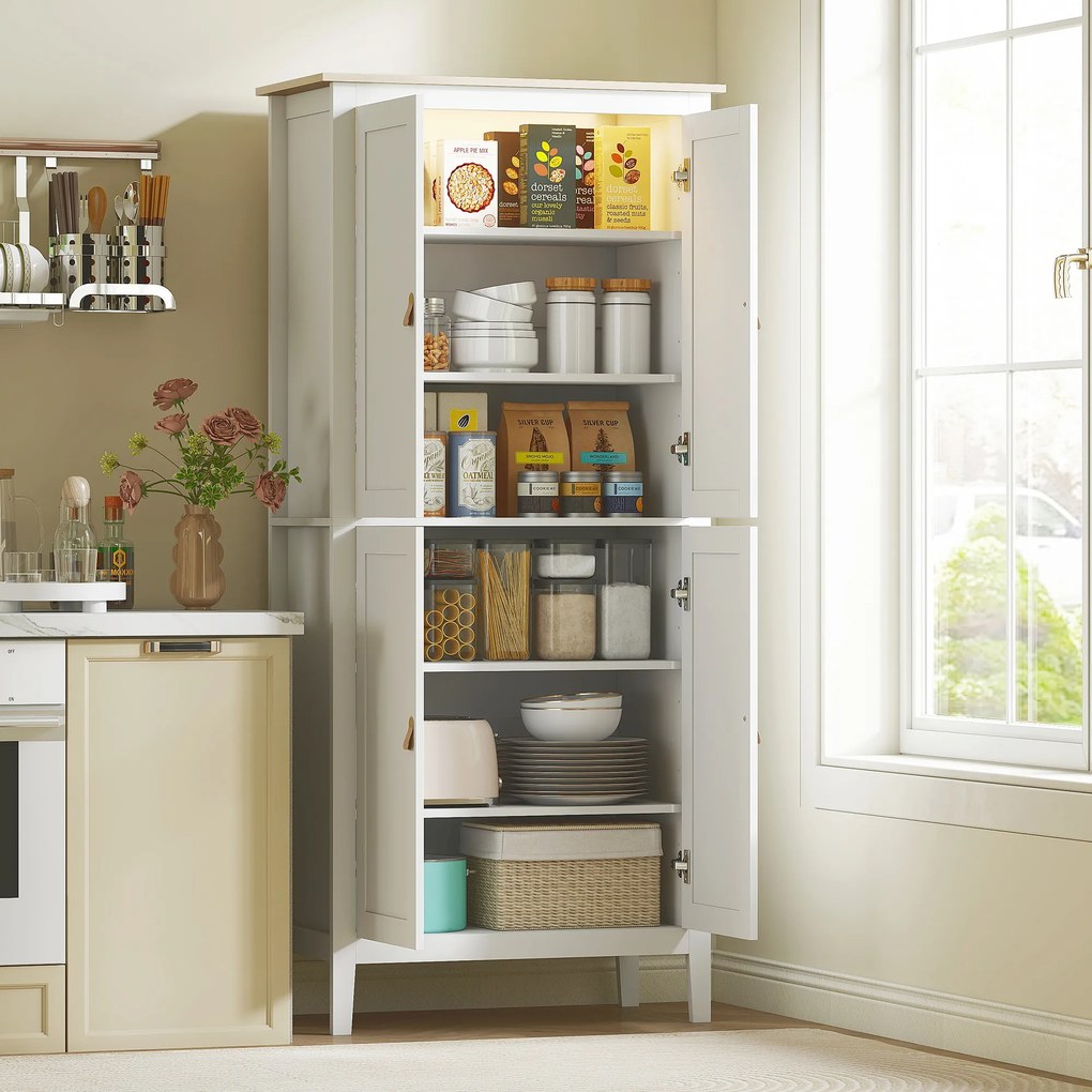 Credenza Mobile da Cucina 80x40x176,5 cm con Luce LED Dimmerabile a 3 Colori Ripiani Regolabili in MDF Bianco...