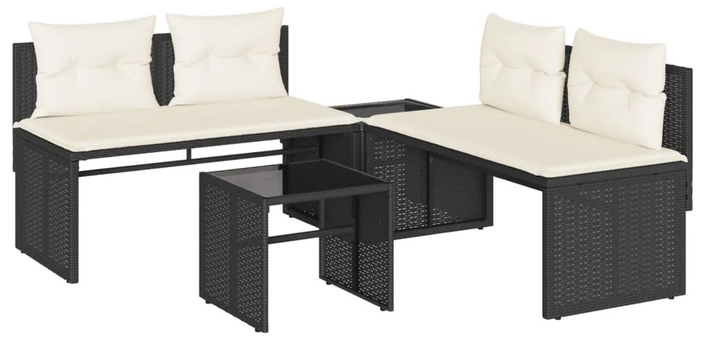 Set divani da giardino 4 pz con cuscini nero in polyrattan