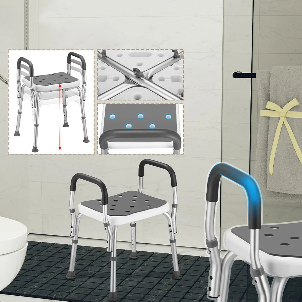 Sgabello da Doccia 6 Altezze Regolabili Sedia Bagno Antiscivolo Capacità 150 kg...