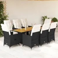 Set da Pranzo da Giardino 9 pz con Cuscini Nero in Polyrattan 3276862