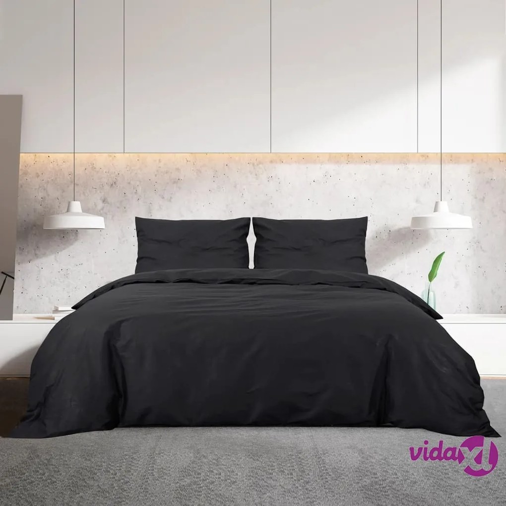 vidaXL Set Copripiumino Nero 140x200 cm in Cotone