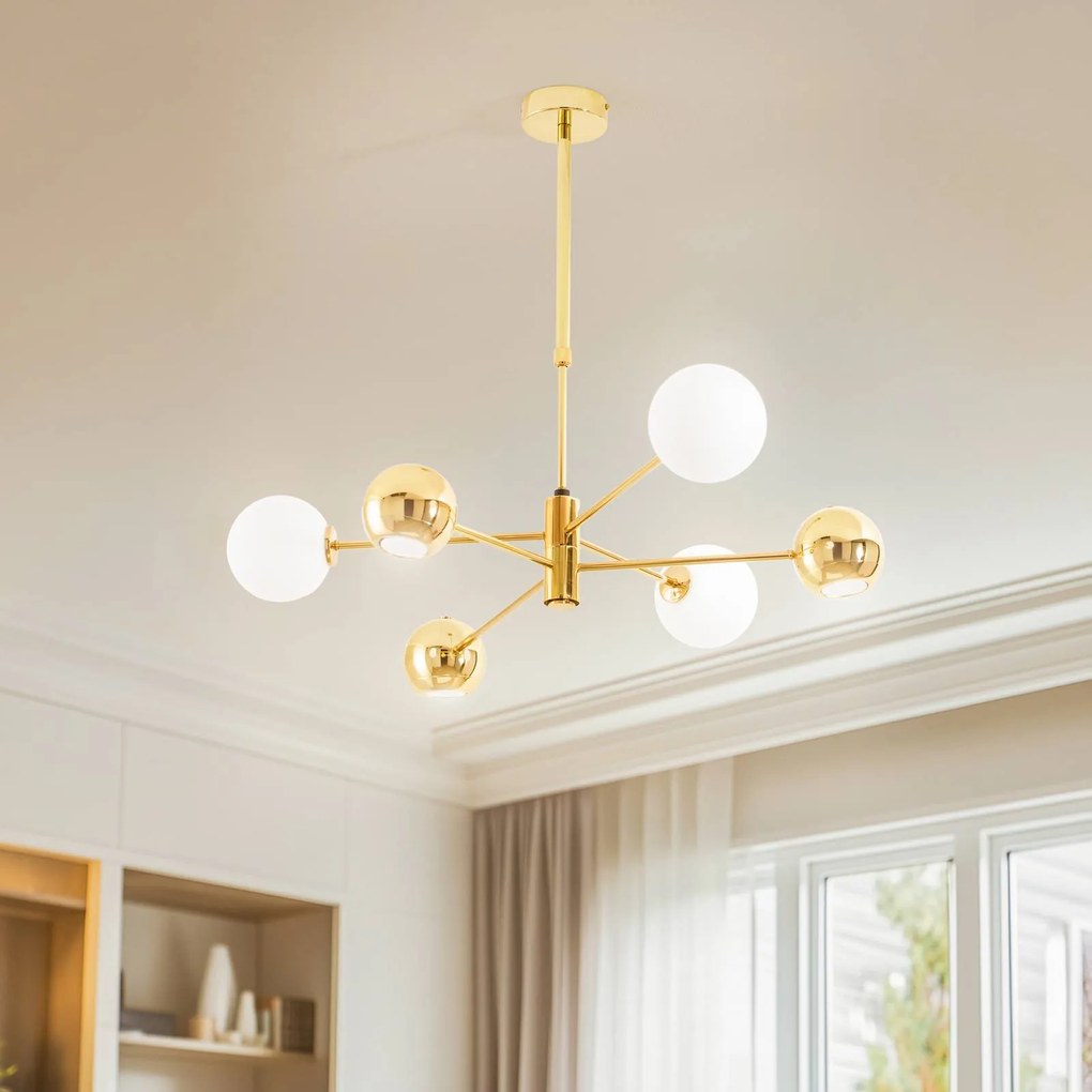 Jupiter Lampada a sospensione Moka, color oro, vetro, a 6 luci, G9, GU10