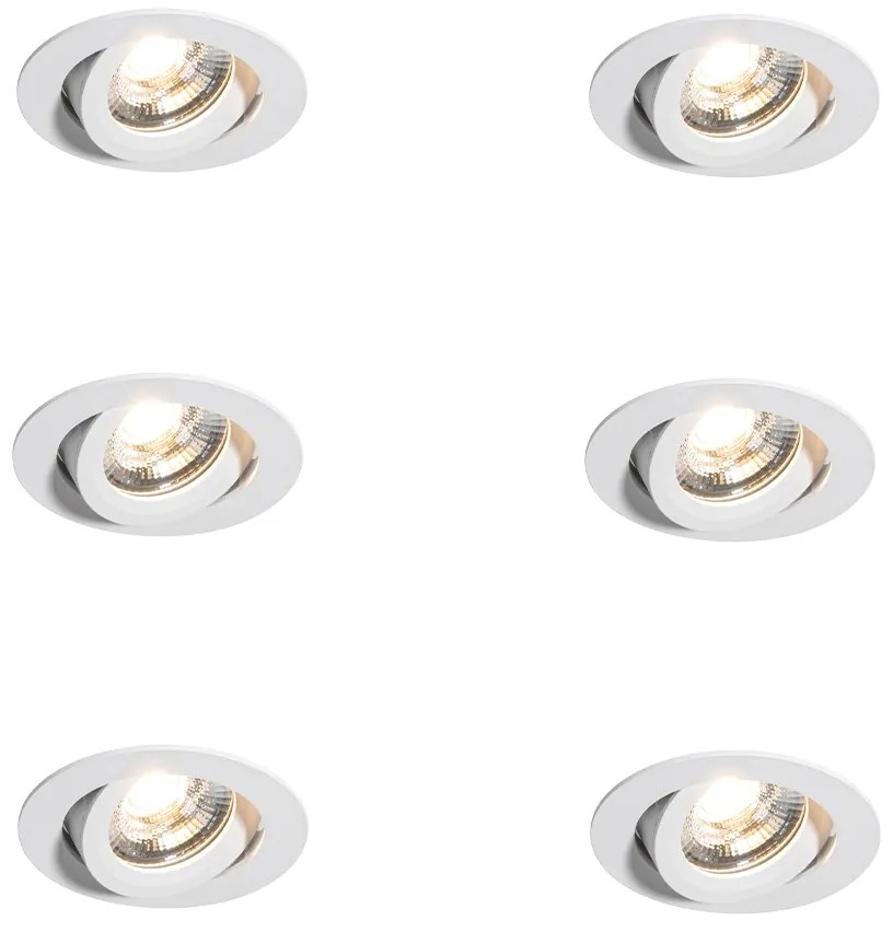 Set di 6 Faretti da Incasso Moderni Bianchi 8,2 cm Incl. LED IP54 Ultra Sottili - Pupil