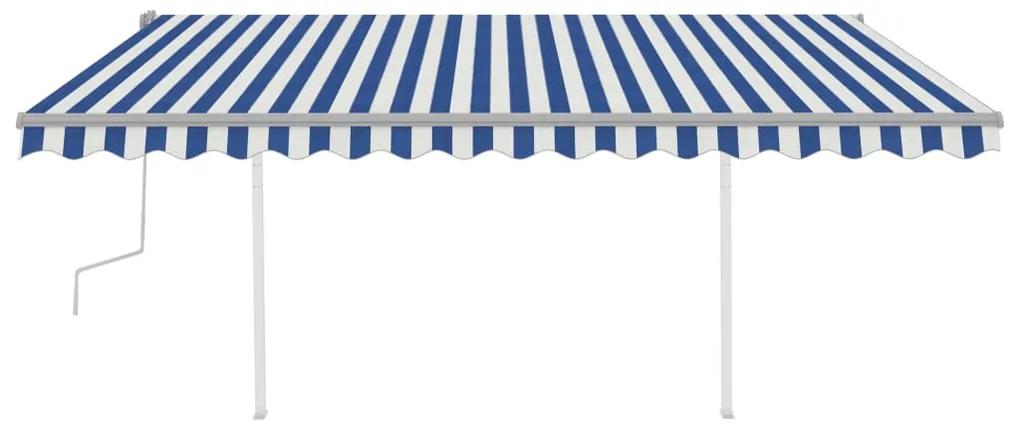 Tenda da Sole Retrattile Manuale con LED 4x3,5 m Blu e Bianca