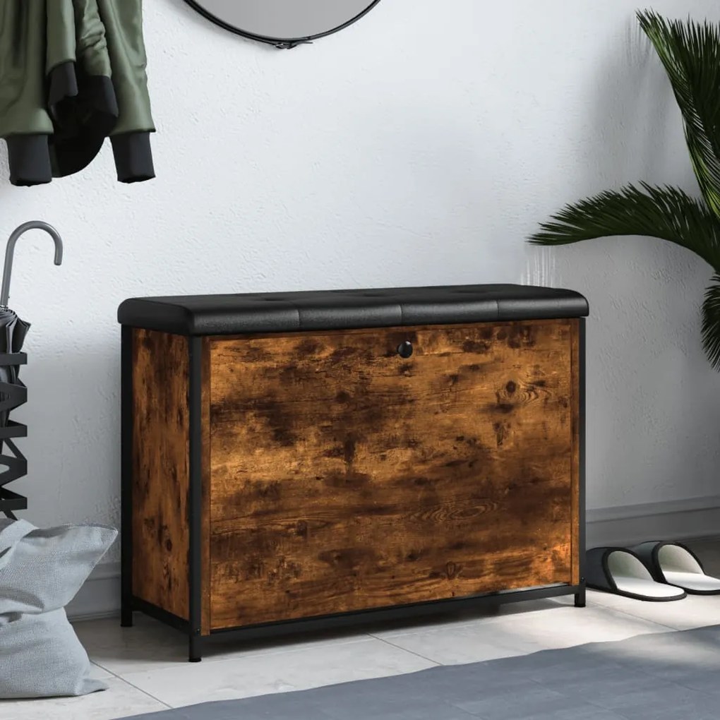 Panca portascarpe cassetto ribaltabile rovere fumo 82x32x56cm