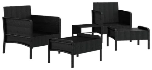 Set Divani da Giardino 5 pz con Cuscini Nero in Polyrattan