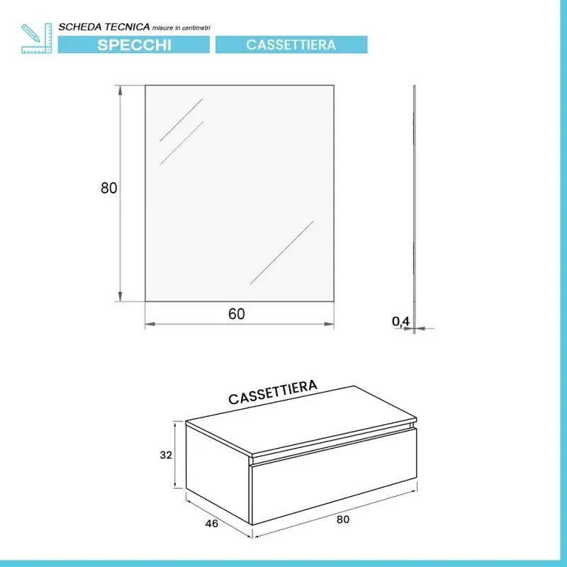 Mobile sospeso 80 cm bianco lucido doppia base lavabo e specchio Iside
