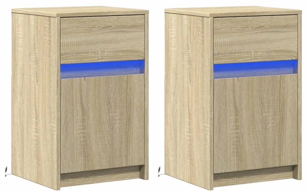 Comodini con luci led 2pz rovere sonoma in legno multistrato