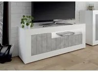 Porta TV a 3 ante, moderno e di design, finitura Bianco Lucido e cemento ZLCURBPTV1-BC