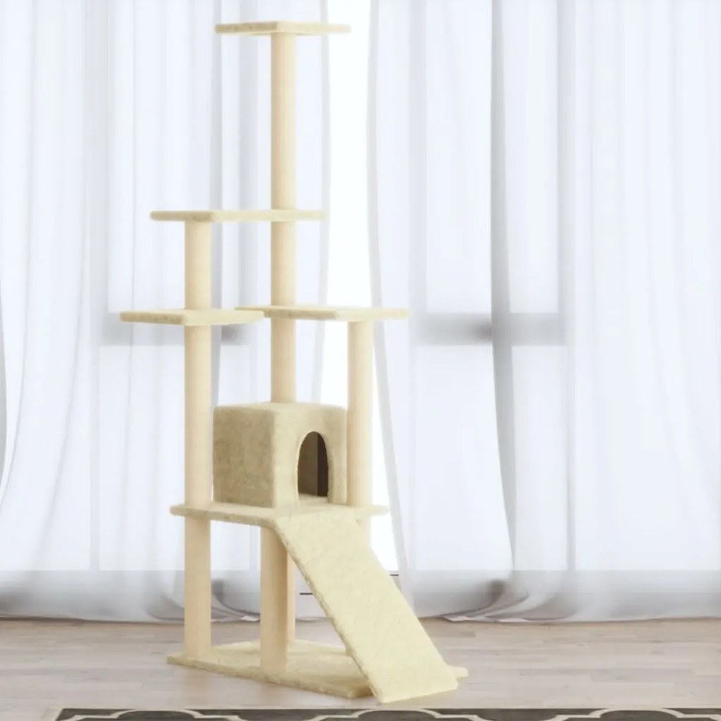 Albero Per Gatti Con Tiragraffi İn Sisal Crema 155 Cm /