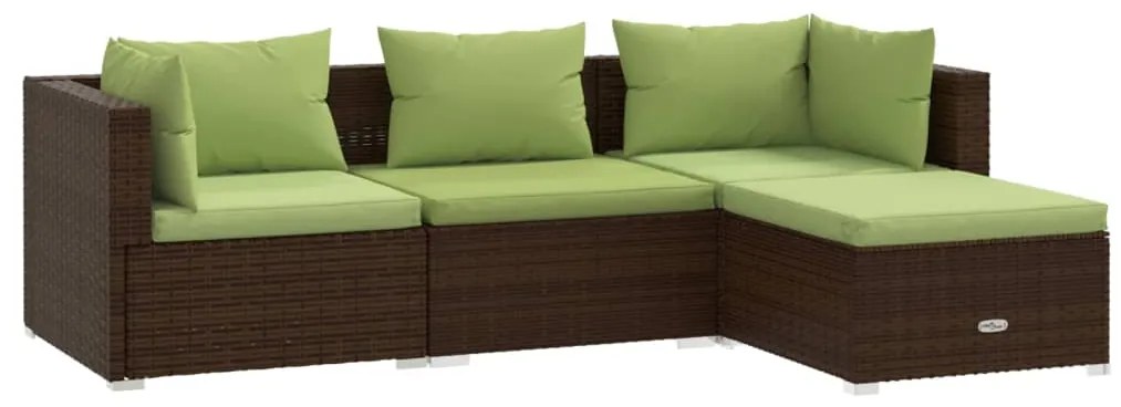 Set divani da giardino 4 pz con cuscini in polyrattan marrone