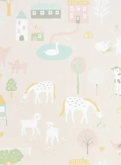 Majvillan Carta da parati My Farm - Soft Pink