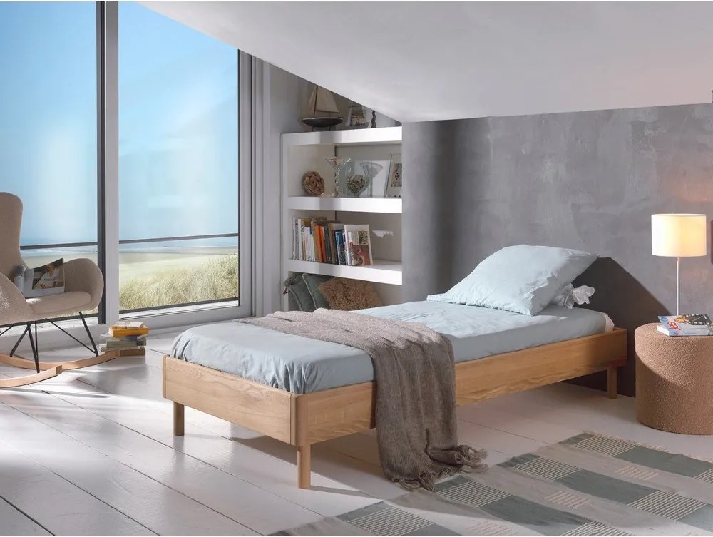 Letto singolo di colore naturale in rovere massiccio senza testiera con rete inclusa 90x200 cm Forrest – Vipack