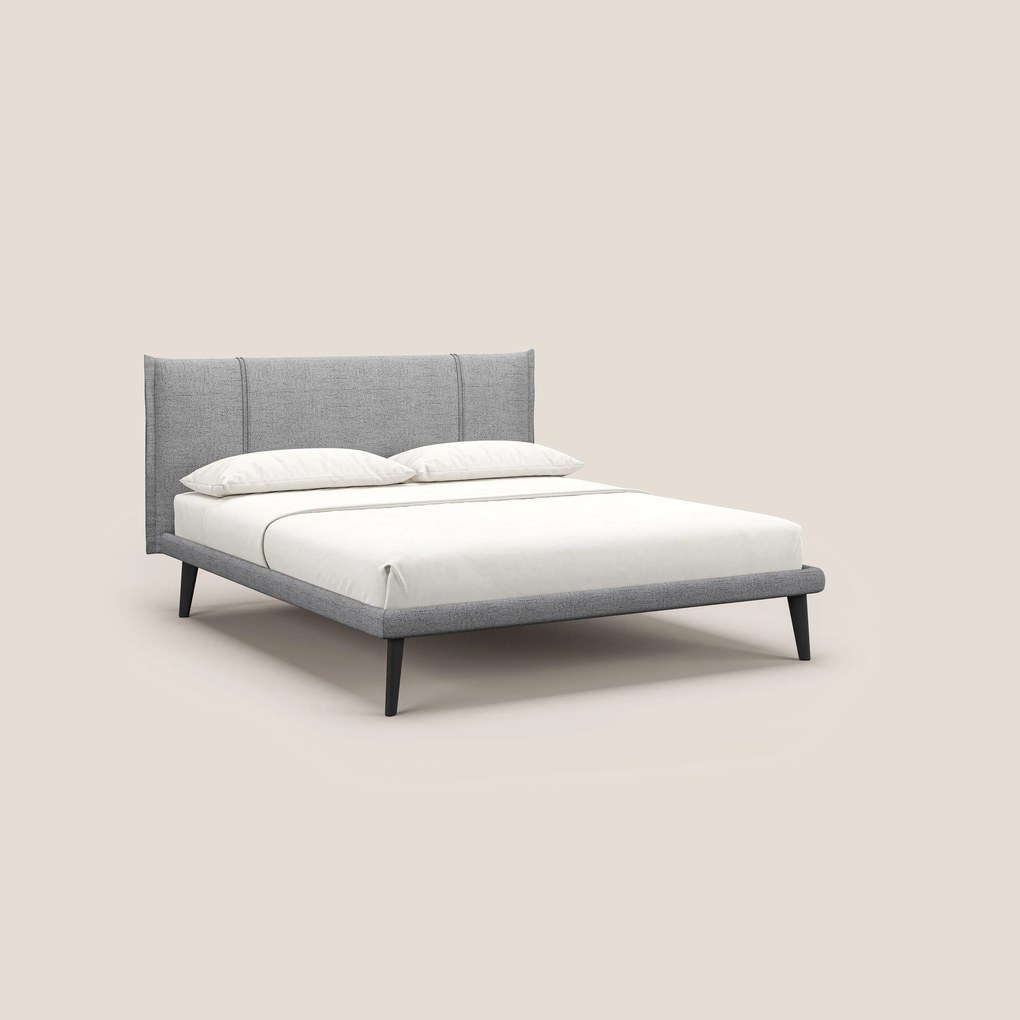 Klaus LETTO moderno con piedi in mogano e tessuto fiammato impermeabile T03 grigio chiaro