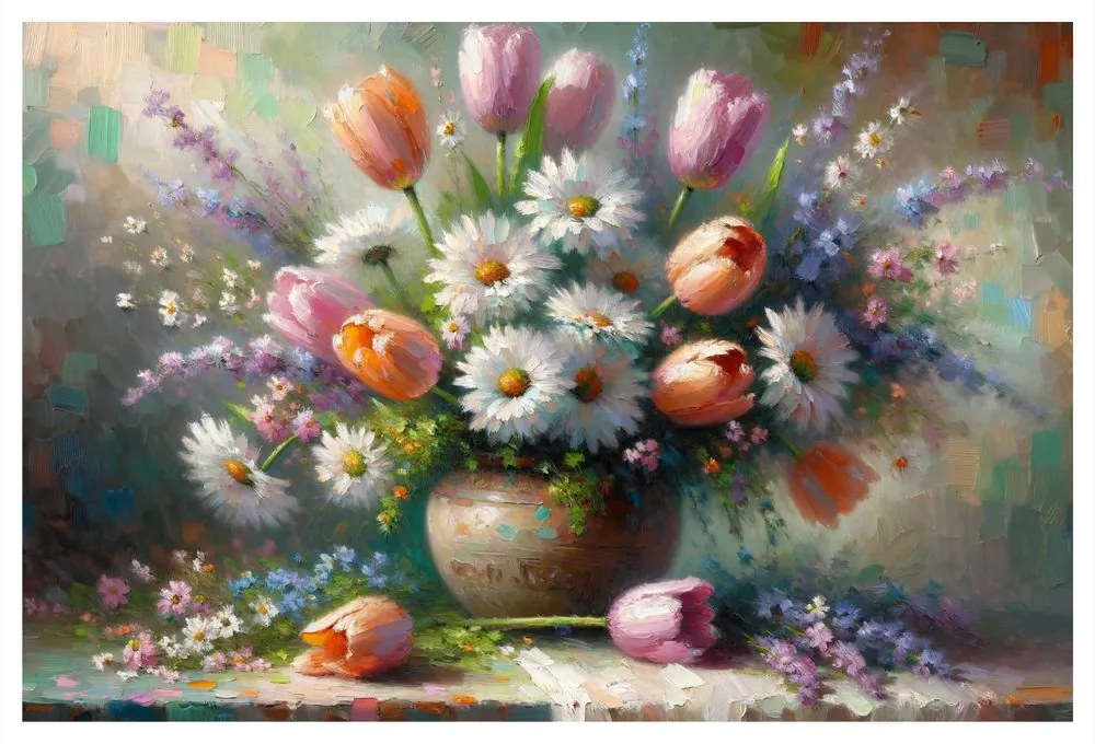 Quadro su tela – Bouquet di tulipani e margherite