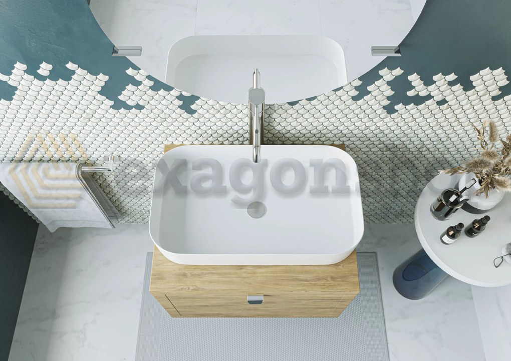 Mobile bagno Rovere farnia 60x50 Thema con cassetto e Lavabo rettangolare da appoggio bianco in ceramica