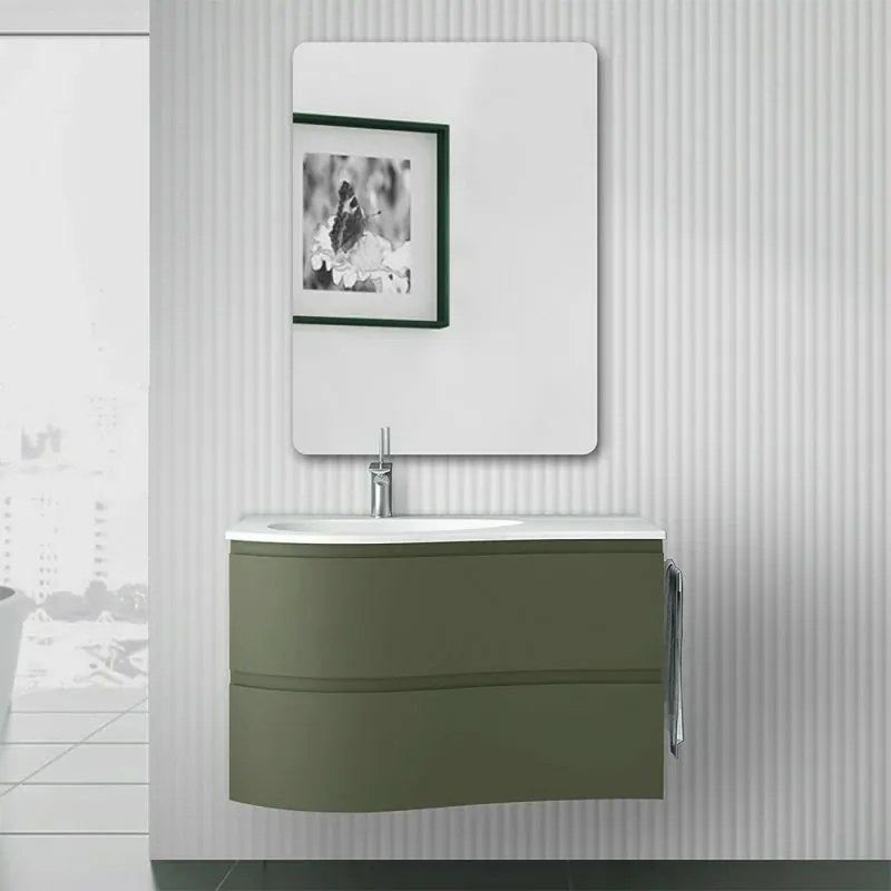 Mobile bagno sospeso 90 cm Melody verde bosco con vasca a sinistra