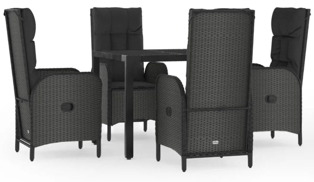 Set da pranzo da giardino 5 pz nero con cuscini in polyrattan