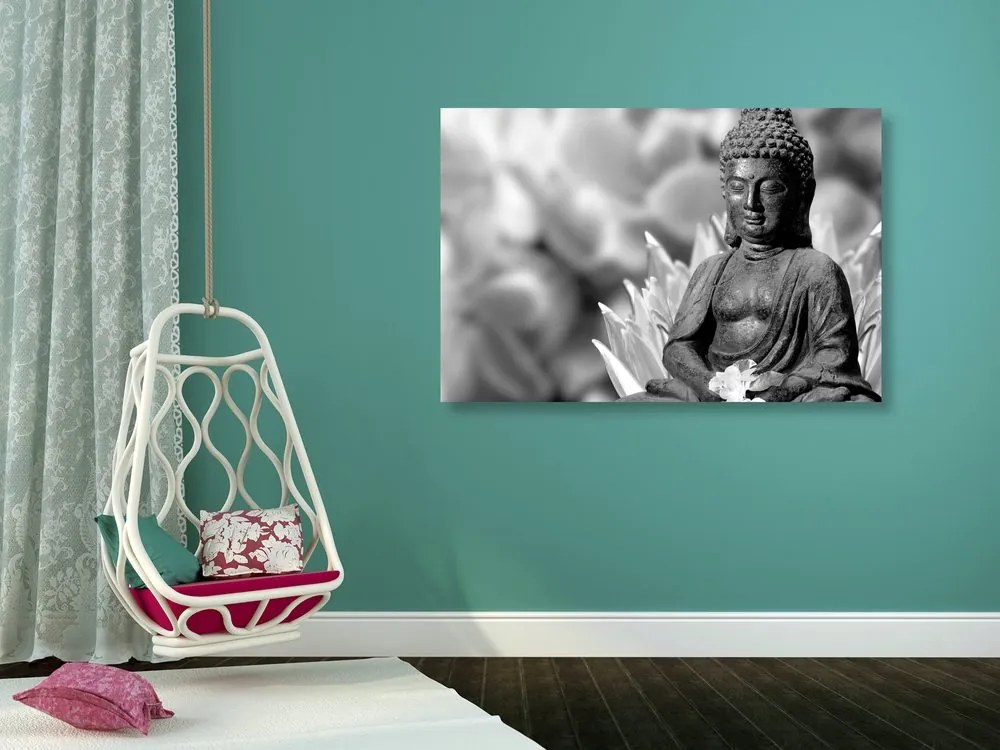 Stampa su tela – Buddha sereno in bianco e nero