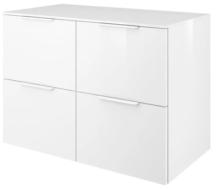 Mobile da bagno sotto lavabo Neo bianco laccato lucido L 90 x H 65 x P 48 cm 4 cassetti, lavabo non incluso