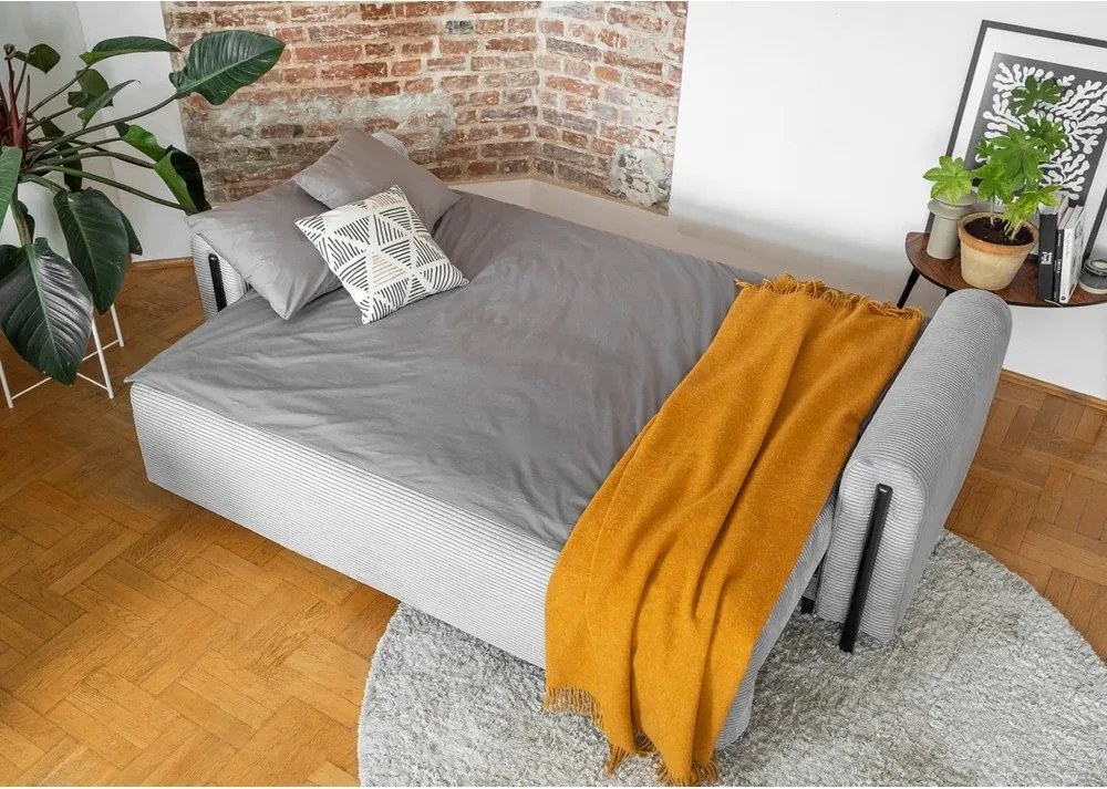 Divano grigio chiaro allungabile/con contenitore e rivestimento in velluto a coste 244 cm Arcadova – ELTAP