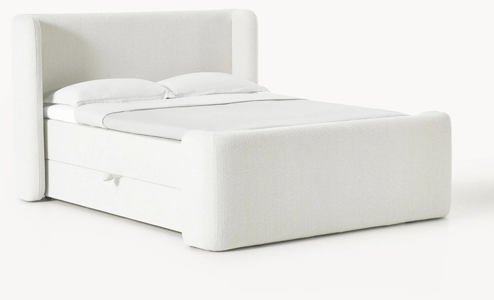 Letto boxsrping in bouclé con contenitore Perla