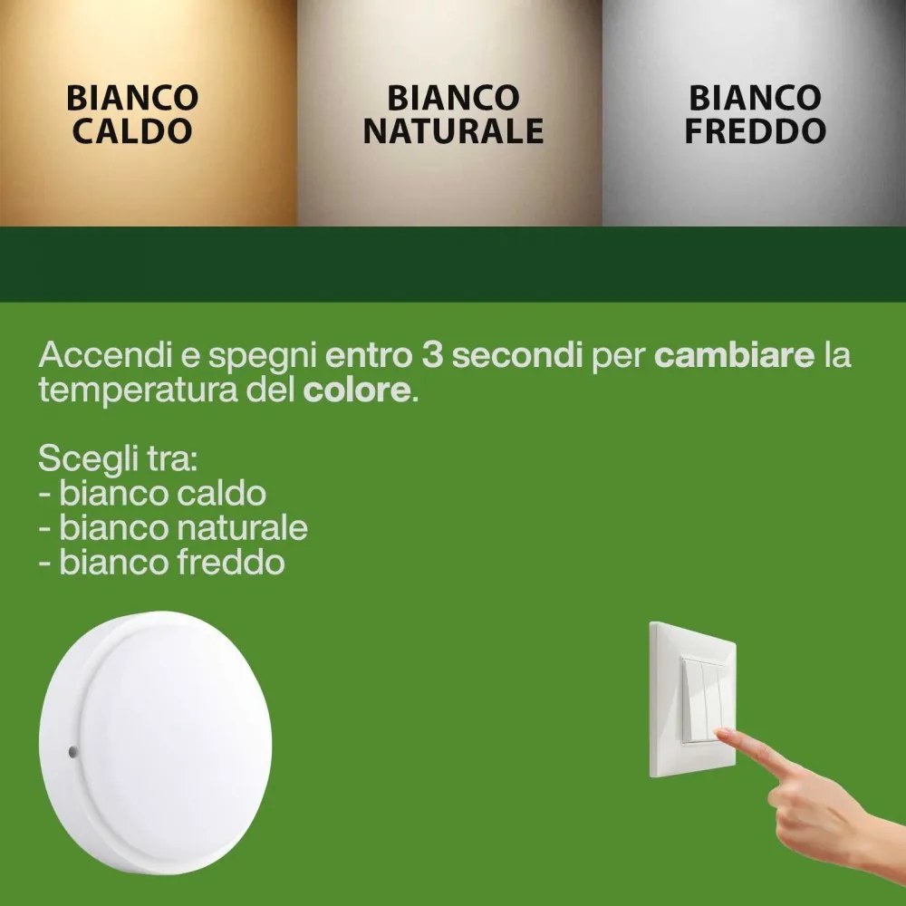 Plafoniera LED da Esterno 15W, IP65, Tonda, CCT - Bianco Variabile Colore Bianco Variabile CCT